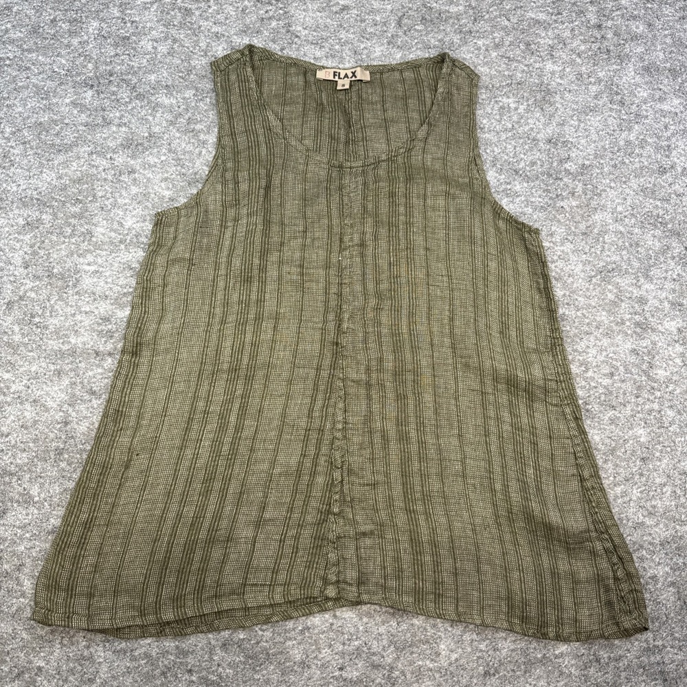 Flax linen tank top women's S 6-10 olive striped beach coastal lagenlook NWOT